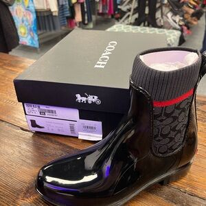 New!! Coach Glossy Black and Red Ankle Boots